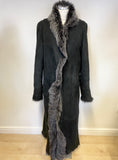 JAEGER BLACK SHEEPSKIN FUR LINED FULL LENGTH COAT SIZE 14