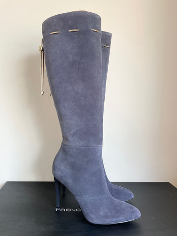 FRENCH CONNECTION MONIKA MERCURY MIST (DARK GREY) SUEDE KNEE LENGTH BOOTS SIZE 6/39
