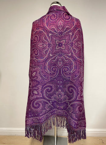 VINTAGE LANVIN PARIS PURPLE PAISLEY PATTERNED WOOL LARGE SHAWL/WRAP