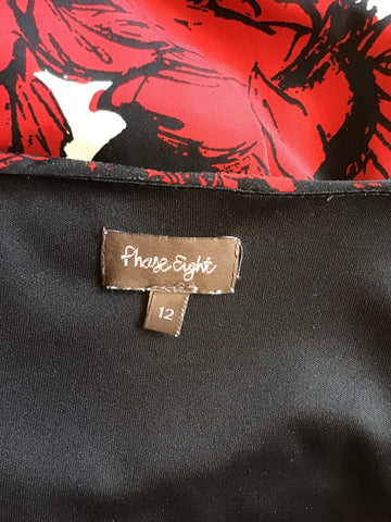 PHASE EIGHT BLACK,RED & WHITE FLORAL PRINT DRESS SIZE 12
