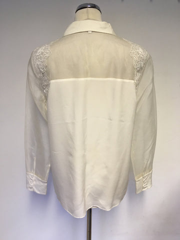 HOBBS INVITATION IVORY SILK & EMBROIDERED PART SHEER BLOUSE SIZE 14