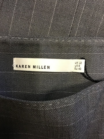 BRAND NEW KAREN MILLEN GREY PINSTRIPE WOOL BLEND PENCIL SKIRT SIZE 12