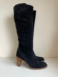 HOBBS BLACK SUEDE PULL ON KNEE LENGTH HEELED BOOTS SIZE 5/38