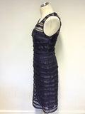 PHASE EIGHT MIDNIGHT BLUE MESH OVERLAY SEQUINNED & APPLIQUE TRIM PENCIL DRESS SIZE 10