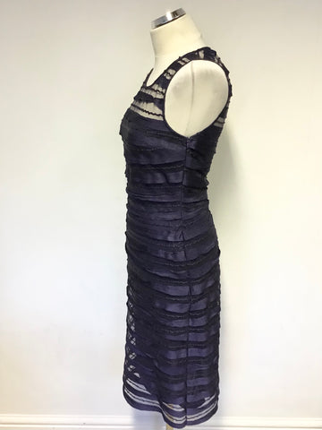 PHASE EIGHT MIDNIGHT BLUE MESH OVERLAY SEQUINNED & APPLIQUE TRIM PENCIL DRESS SIZE 10