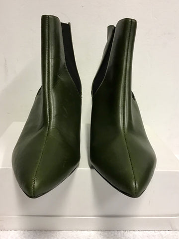 BRAND NEW MARKS & SPENCER DARK GREEN LEATHER ANKLE BOOTS SIZE 8/42
