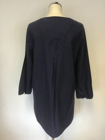 DEPENDING ON THE HORIZON NAVY BLUE EMBOSSED LONG SLEEVE COTTON SHIFT DRESS SIZE 2XL