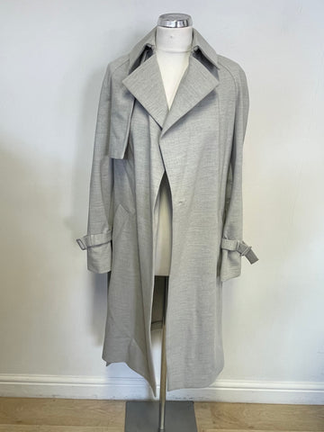 BRAND NEW WAREHOUSE LIGHT GREY UNLINED BELTED TRENCH COAT SIZE 6 WILL FIT LARGER