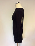 EMPORIO ARMANI BLACK OPEN FRINGED BACK LONG SLEEVE BODYCON DRESS SIZE 38 UK 6/8