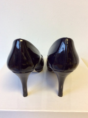 HB ESPANA DARK BLUE PATENT LEATHER PEEP TOE HEELS SIZE 4/37