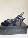 JOHN LEWIS CLUSTER NAVY BLUE SATIN SLINGBACK HEELS SIZE 8/41 & MATCHING SHOULDER BAG