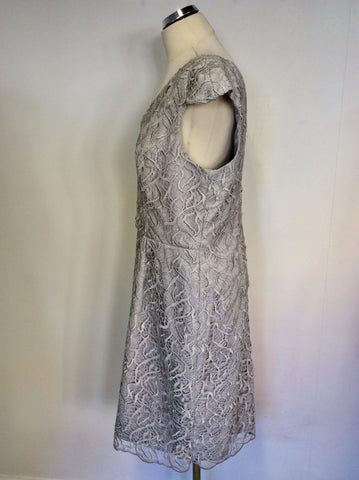 BRAND NEW GINA BACCONI SILVER GREY LACE SPECIAL OCCASION DRESS SIZE 18