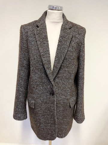 JIGSAW BROWN & BLUE TWEED WOOL BLEND SHORT COAT SIZE 12