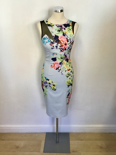 BRAND NEW KAREN MILLEN PALE BLUE FLORAL PRINT PENCIL DRESS SIZE 10