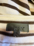 JIGSAW CREAM & BROWN STRIPE FITTED V NECK LONG SLEEVE JUMPER SIZE 1 UK 8/10