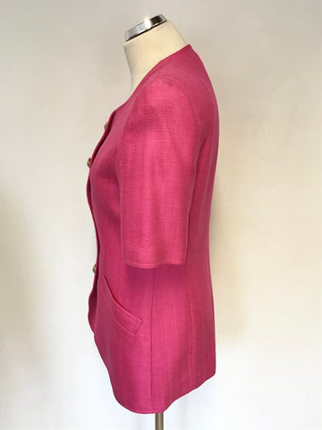 WINDSMOOR FUSHIA PINK SHORT SLEEVE JACKET & PENCIL SKIRT SUIT SIZE 8/10