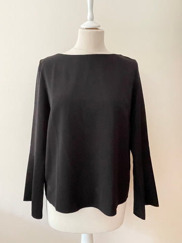 & OTHER STORIES BLACK BOAT NECK LONG FLUTED SLEEVE TOP SIZE 36 UK 8
