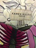 KAREN MILLEN WHITE & MULTI COLOURED BUTTERFLY PRINT STRAPLESS DRESS SIZE 14