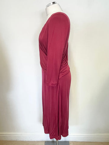 BRAND NEW WITH DEFECTS GHOST LISA CRANBERRY SILK JERSEY DRAPED DRESS SIZE 14