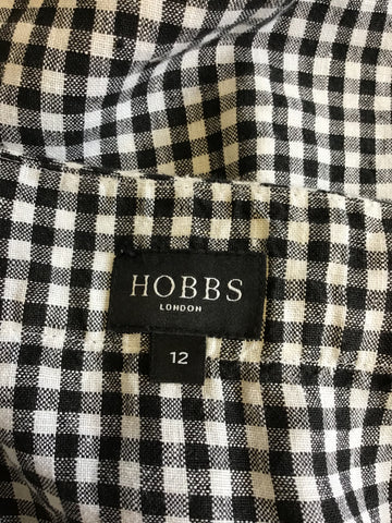 HOBBS BLACK & WHITE GINGHAM LINEN SLEEVELESS YACHT TOP SIZE 12