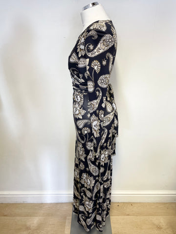FRENCH CONNECTION NAVY BLUE PAISLEY PRINT LONG SLEEVE MAXI DRESS SIZE 10