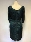 COAST DARK GREEN PLEATED 3/4 SLEEVE SPECIAL OCCASION PENCIL DRESS SIZE 12