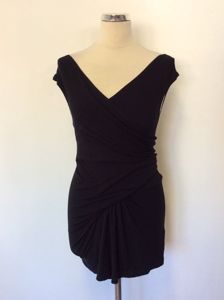 DONNA KARAN COLLECTION BLACK WRAP ACROSS STRETCH TOP SIZE S