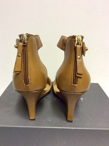 MINT VELVET ELENA TAN LEATHER SLIM WEDGE HEELS SIZE 6/39