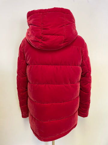 MARKS & SPENCER AUTOGRAPH RED VELOUR PADDED HOODED JACKET SIZE 12