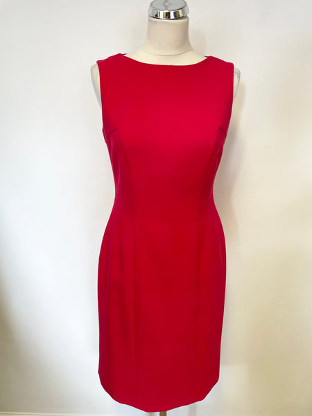 HOBBS RED SLEEVELESS FULLY LINED PENCIL DRESS SIZE 10