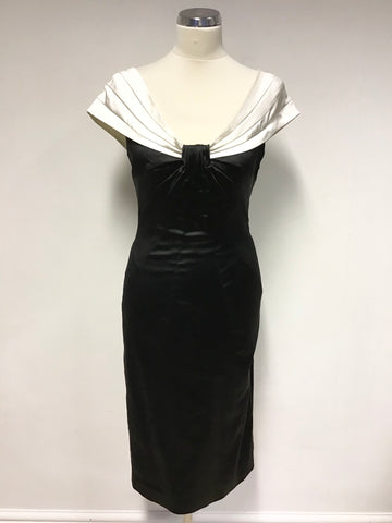 KAREN MILLEN BLACK & WHITE OFF SHOULDER SPECIAL OCCASION DRESS SIZE 10