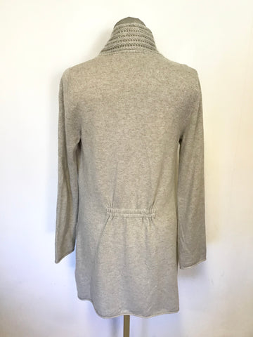 LUISA CERANO GREY WOOL & CASHMERE BLEND SILK TRIM CARDIGAN SIZE 10