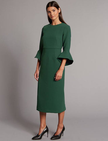 BRAND NEW MARKS & SPENCER GREEN FLARE SLEEVE PENCIL DRESS SIZE 12