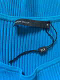 KAREN MILLEN TURQUOISE RIB KNIT BOAT NECKLINE CAP SLEEVE TOP SIZE M