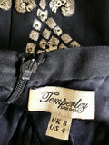 TEMPERLEY BLACK SILK & GOLD EMBROIDERED & EMBELLISHED CROSS OVER BACK TOP SIZE 8