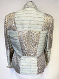 HELEN SYKES DUCK EGG & GOLD PRINT FITTED SPECIAL OCCASION JACKET SIZE 16