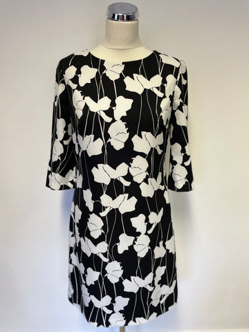 HOBBS BLACK & WHITE FLORAL PRINT SHIFT DRESS SIZE 10