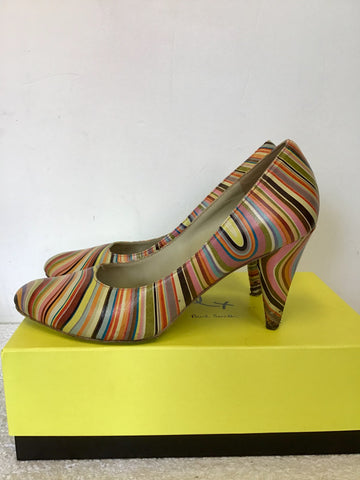PAUL SMITH MULTI COLOURED STRIPE LEATHER HEELS SIZE 7.5/41