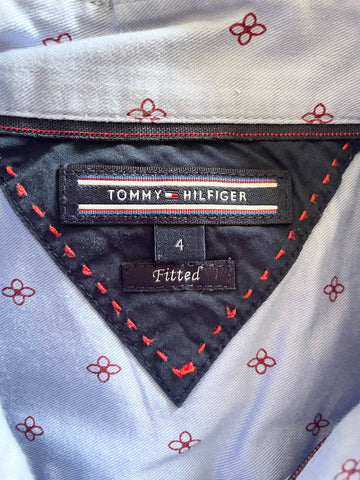 TOMMY HILFIGER BLUE & BURGUNDY PRINT FITTED LONG SLEEVED SHIRT SIZE 4 UK 8