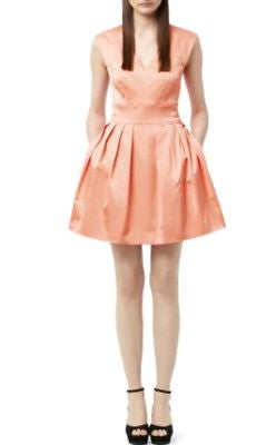 REISS AVRILE APRICOT SLEEVELESS PLEATED BELL SKIRT DRESS SIZE 14
