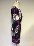 BRAND NEW DONNA KARAN PURPLE PRINT TWIST FRONT LONG SLEEVE DRESS SIZE UK 8