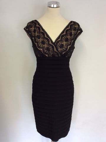 ADRIANNA PAPELL BLACK & NUDE LACE STRETCH WIGGLE/ PENCIL DRESS SIZE 10