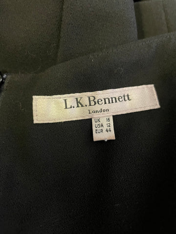 LK BENNETT BLACK SLEEVELESS SQUARE NECKLINE PENCIL DRESS SIZE 16