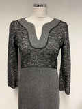 JAEGER GREY WITH BLACK TWEED DETAIL 3/4 SLEEVE SHIFT DRESS SIZE 8