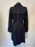 HOBBS NAVY BLUE COTTON DOUBLE BREASTED TIE BELT TRENCH COAT SIZE 12