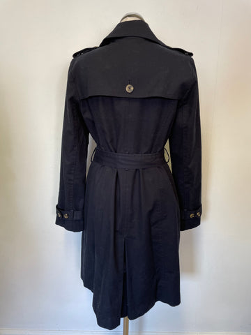 HOBBS NAVY BLUE COTTON DOUBLE BREASTED TIE BELT TRENCH COAT SIZE 12