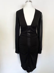 DESIGNER NICOLE MILLER COLLECTION BLACK LONG SHEER SLEEVE S BODYCON DRESS SIZE P UK 6/8