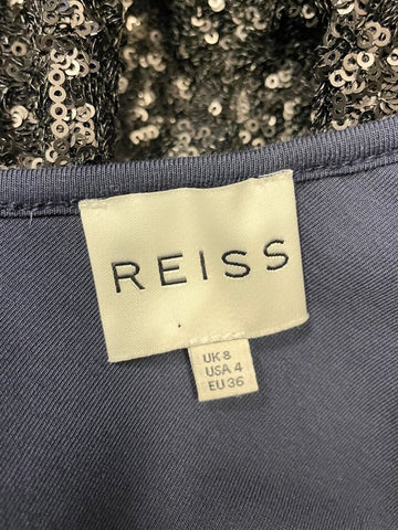 REISS AMBER NAVY BLUE & BLACK SEQUINNED PENCIL DRESS SIZE 8