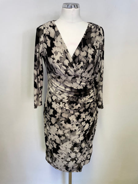 LAUREN BY RALPH LAUREN BLACK & CREAM PRINT 3/4 SLEEVE PENCIL DRESS SIZE 10 PETITE