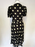 WHISTLES BLACK & CREAM SPOT SILK SHORT SLEEVE TEA DRESS SIZE 8